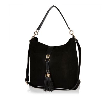 Black tassel oversized slouchy handbag